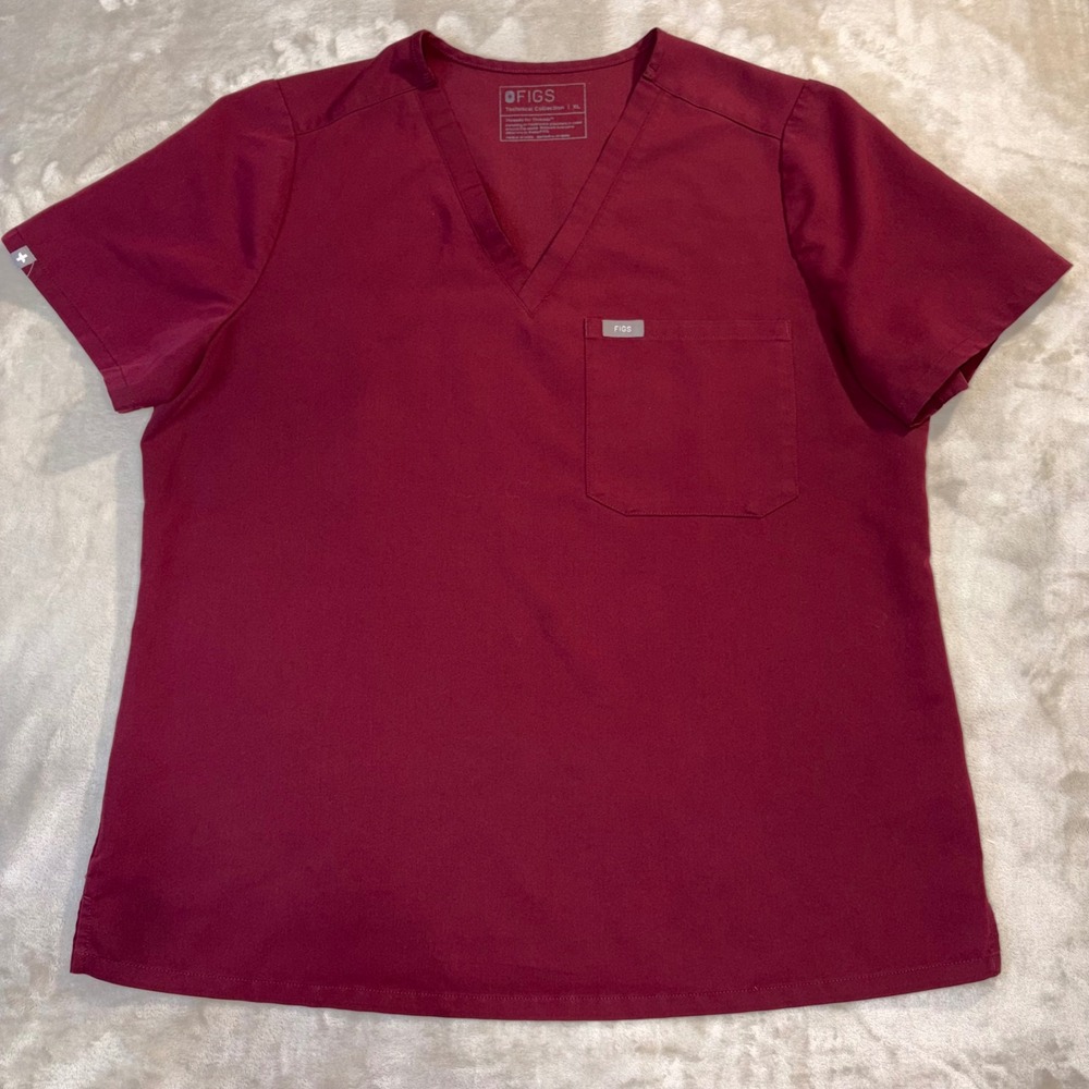 FIGS Catarina Scrub Top XL Burgundy Maroon V-Neck Technical Collection FW1000